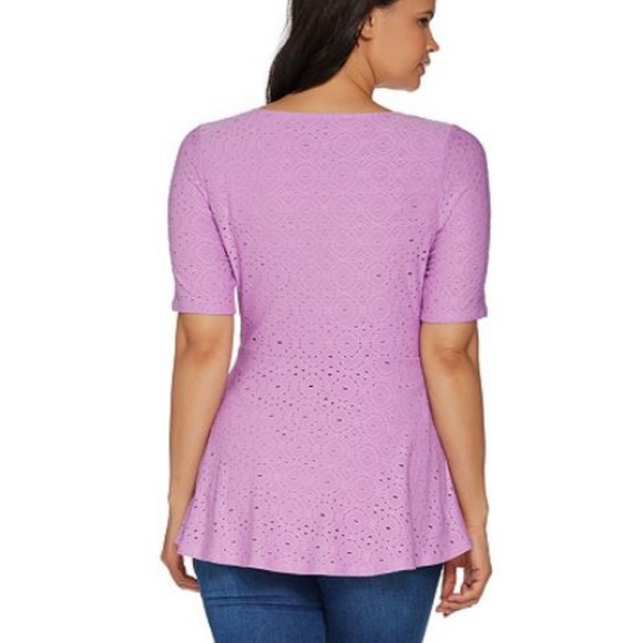 Knit Eyelet Elbow Sleeve Peplum Top 216 - Picture 2 of 3